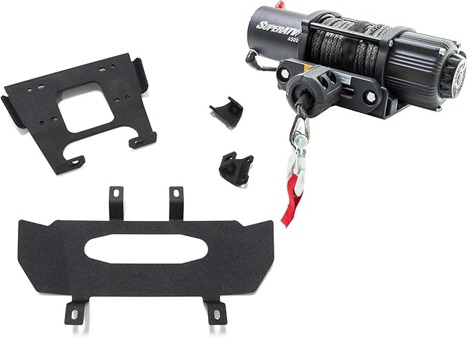 SuperATV 4500 Lb Winch with Heacy Duty Winch Mounting Plate for 2021+ Polaris RZR Trail 900 / S 1000 | 3/16" Steel Plating | Laser Cut and CNC Brake Press Bent Steel Construction