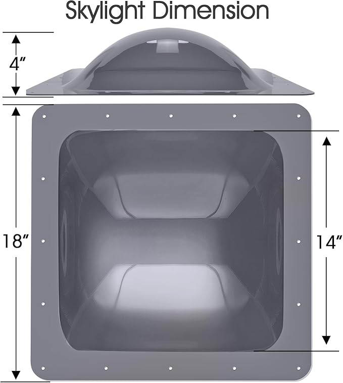 XMK RV Skylight Replacement,18" x 18" Skylight Outer Dome Fits All Standard 14" x 14" Opening,Outside Camper RV Skylight Cover for Trailer Fifth Wheel Motorhome Shower/Roof,Impact Resistant,Smoke Gray