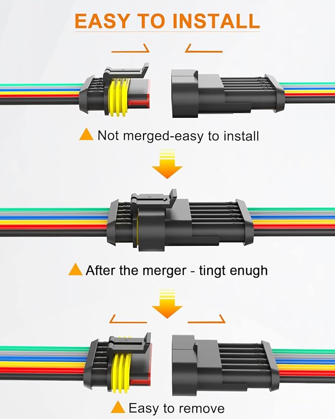 NAOEVO 6 Pin Connector Waterproof，16 AWG 6 Wire Connectors, Automotive Electrical Connectors Male And Female Way With Heat Shrink Tubing For Car Truck Boat Wire Connection, 6 Kits