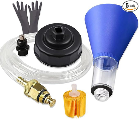 64mm Oil Filter Wrench, Drain Hose, Magnetic Oil Drain Plug,Engine Oil Funnel,Oil filter & Rubber glove for Toyota, Lexus and Scion 2.0-5.7L Engine Cartridge Style Oil Change Tools Kit