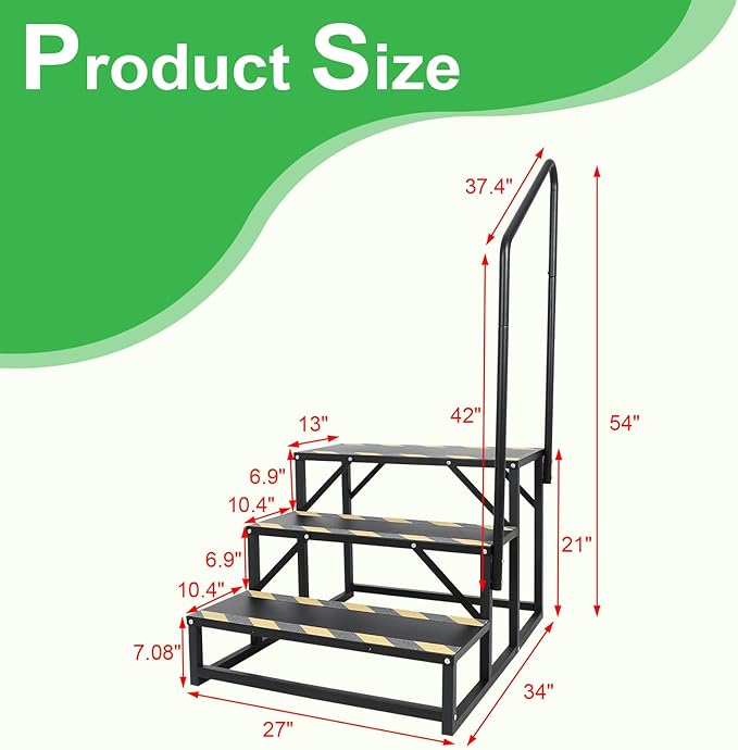3 RV Step Stairs,Hot Tub Steps with Handrail,Portable Step Ladder for Travel Trailer,Camper,Porch,Pet Stair,Outdoor Stairs with Non-Skid Tapes