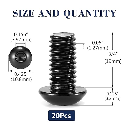 1/4-20 x 3/4" Button Head Socket Cap Bolts Screws, 20Pcs 304 Stainless Steel 18-8, Allen Hex Drive, Black Oxide by SG TZH(with Hex Spanner)