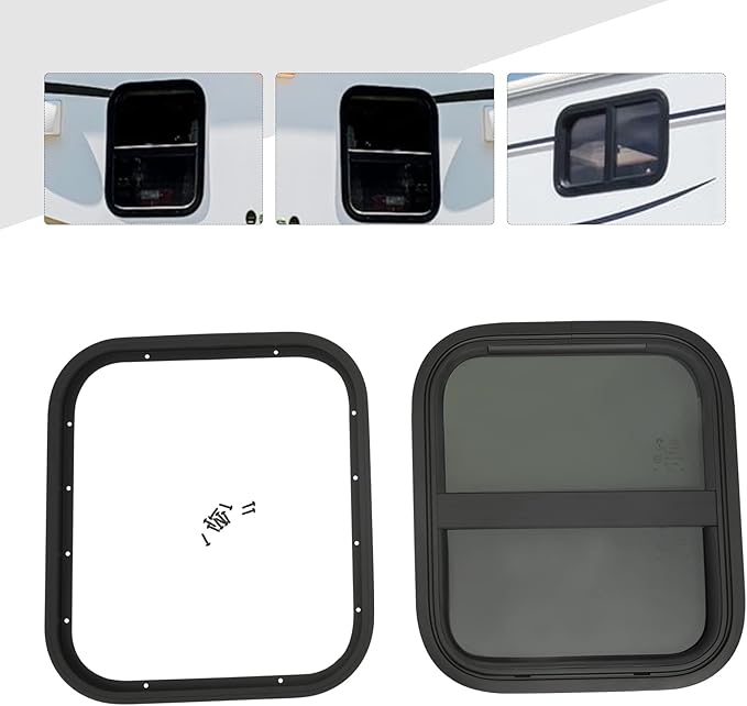 RV Window, Teardrop Trailer Window 14" W X 16" H Vertical Sliding RV Glass Replacement, Universal RV Window Camper Window Vertical Slid Round Corners RV Window Replacement with Trim