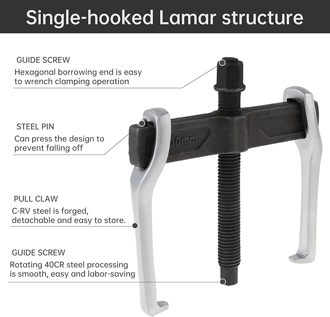 ChgImposs 4 Inch CR-V 2-Jaw Gear Puller, Adjustable Bearing Puller Gears, Reversible Removal Tool for External Internal Pulling, Single Hook Two Claws Puller Tool Separate Lifting Device