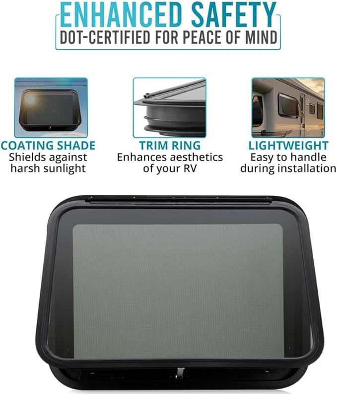 PRO FLEX RV Emergency Exit Window 30” W X 20” H–Heavy Duty Ultra Thick Tempered Glass, RV Camper Window Replacement with Trim Kit for 1-3/4’’ Wall Thickness– Easy Installation, DOT Certified