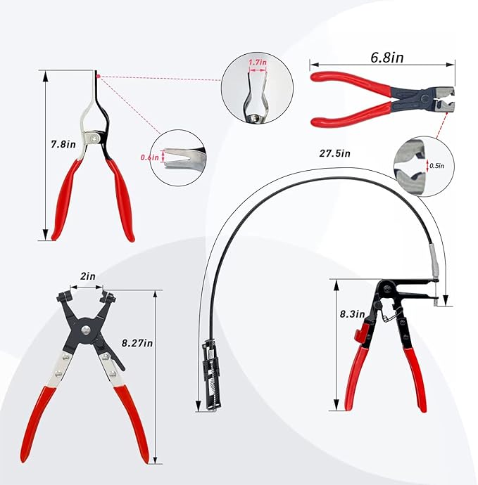 JANNO 4PCS Hose Clamp Pliers Set, Car Fuel Oil Water Hose Clamp Tool, Long Reach Wire Spring Pliers Remover Vice Grip for Automotive Coolant Radiator Heater