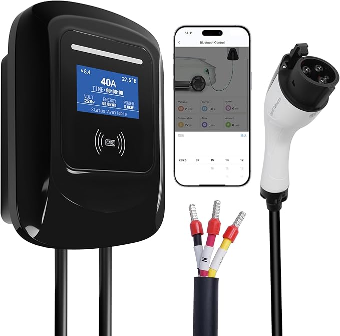 Level 2 EV Charger Stations 40 Amp -J1772 Chargers 9.5KW, Hardwired for 240V Electric Vehicle Charging (Plug-Charge/WiFi APP), Wall EV Chargers for Home, Electric Car Charger 16FT Cord
