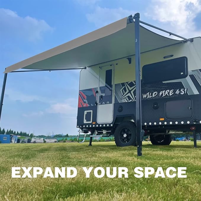 Suncode RV Awning Fabric Replacement Waterpoof Sun Shade Screen Universal Fit Camper Awning Replacement 16oz Vinyl RV Canopy Travel Trailer Awning Replacement 11 Feet Burgundy Shale Fade