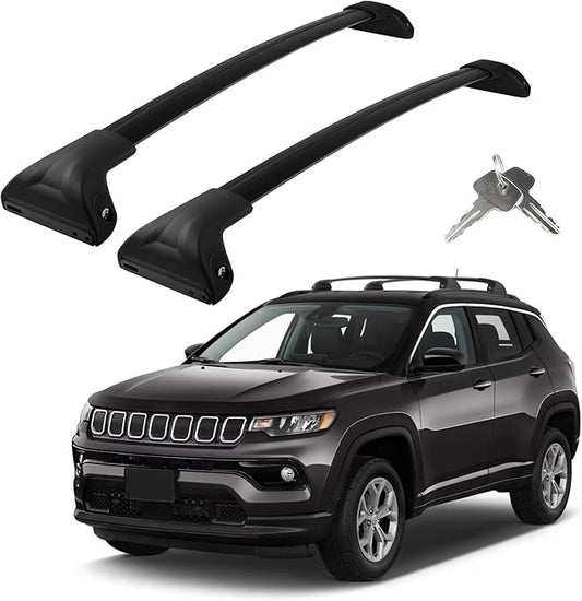 Roof Rack Cross Bars Compatible with Jeep Compass 2018-2025 (Only Fit Factory Flushed Side Rails), Adjustable Aluminum 300 LBS Anti-Theft Lock Cargo Carrier Rooftop Crossbar for Bike,Snowboard,Luggage