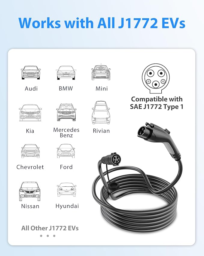 EV Charger Extension Cable, 21ft 50Amp J1772 Extension Cable Compatible with 110V-240V SAE J1772 EV Chargers, Suitable for J1772 EVs/PHEVs, Level 1/ Level 2 IP66 Car Charger Extension Cord with Bag