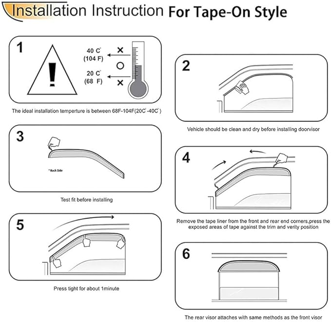 92410 Side Window Visor Vent Deflectors fit for 2006-2011 Honda Civic 2-Door Coupe,2pcs Outside Mount Tape-on Shatterproof Sun Rain Guards,Dark Smoke Window Shades