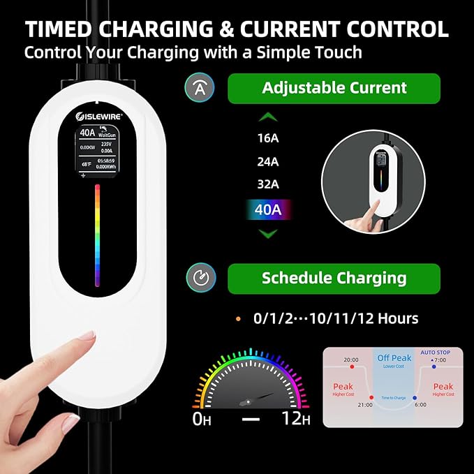 Level 2 EV Charger 40A 240V, 9.6kW Fast Charging with WiFi & APP Control, Plug-and-Play Portable EVSE, Adjustable Current & Delay Timer, 25FT Cable, NEMA 14-50 Plug, ETL Listed for All SAE J1772 EVs