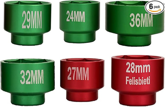 Oil Filter Socket Set, Oil filter Removal Tool. 6 pieces 3/8" Drive, metric size 36mm 32mm 29mm 28mm 27mm 24mm Socket Fuel Filter/Oil Filter Wrench Set