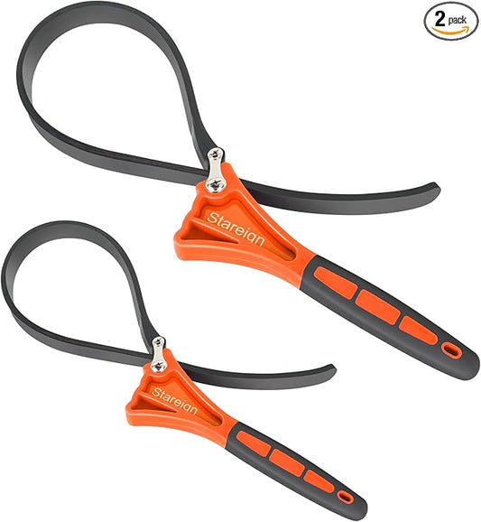 2-Pack Rubber Strap Wrench,Oil Filter Wrench Diameter 4" and 6" Heavy Duty Adjustable Blet Wrench for Jar Opener,Water Filter,Plumbing,Sink,Faucet