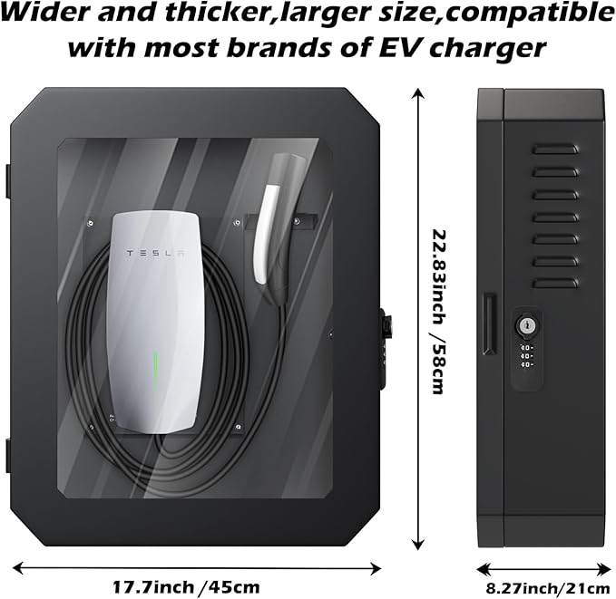Charger Station Box for Tesla Gen 3 Wall Connector and ChargePoint EV Charger, Cable Organizer Holder Lock Cover Outdoor Rainproof, Snowproof, Dustproof, Theftproof, Home Charging Accessories