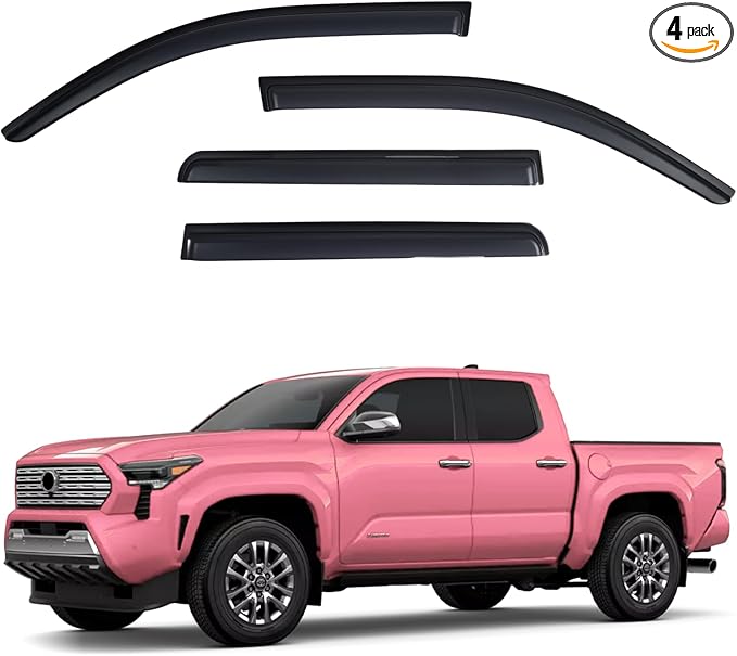 Window Visors Rain Guards fits 2024 2025 Toyota Tacoma Double Cab, Out-Channel Window Wind Deflectors Vent Shades Accessories, Dark Smoke 4 Pcs