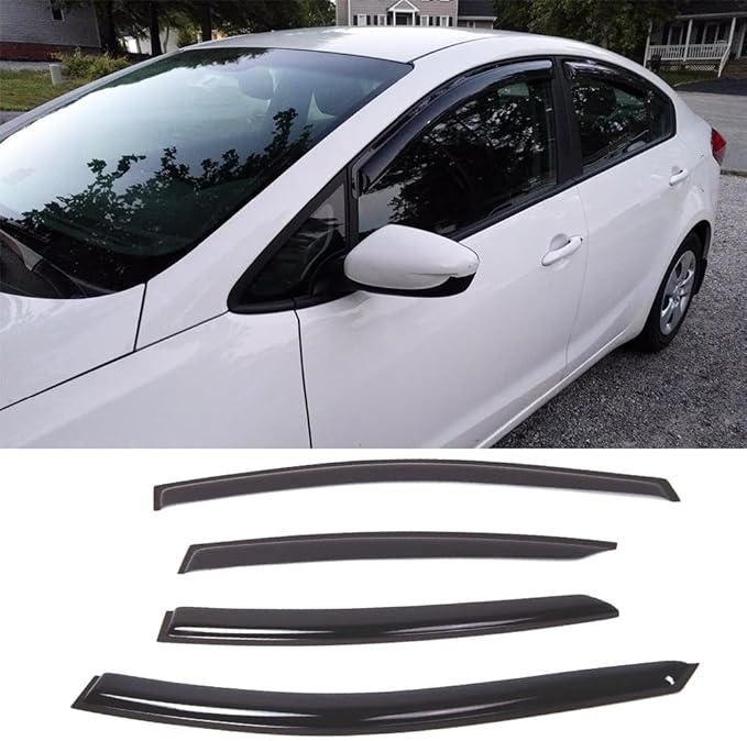 Side Window Visor Wind Vent Deflector fit for 2014-2018 Kia Forte Sedan K3, 4pcs Out-Channel Tape-On Nice Sun Shade Rain Guards Set 94544