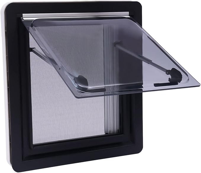 450 × 500 mm(17.72×19.69In) RV Caravan Camper Windows Replacement, Top Hinged Push Out Window Trailer External Push Window RV Trailer Vent Hatch Skylight