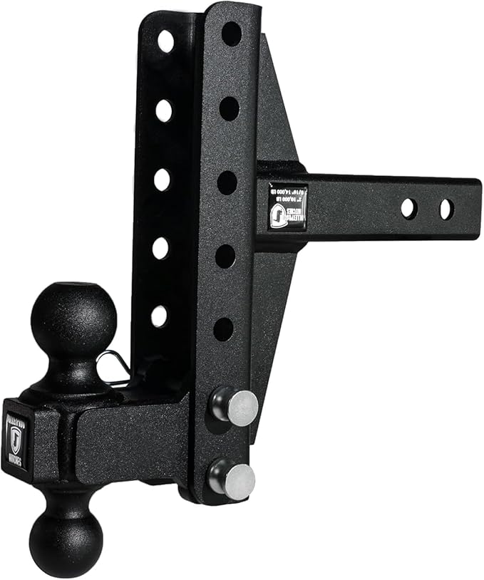 BulletProof Hitches - 2.0" Adjustable Medium Duty Trailer Hitch (14,000 lb. Rating) - Offset 4" and 6" Drop/Rise Trailer Hitch with 2" & 2-5/16" Dual Ball - Powder Coat, Box Steel, Corrosion-Resistant