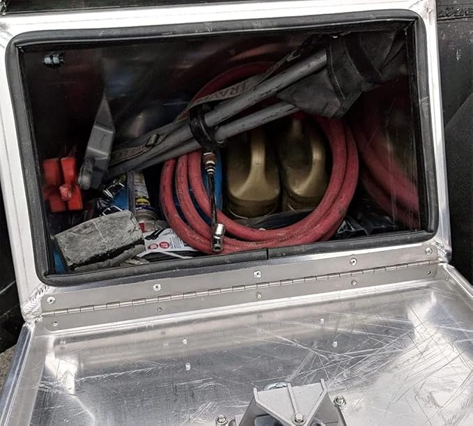 Mytee Products 24.5"x28.4"x24" Aluminum Side Mount Semi Truck Tool Box with Saddle Step Open Wide Design & T-Handle Latch Lock - Heavy Duty Weather Tight Step Tool Box for Flatbed Trailer