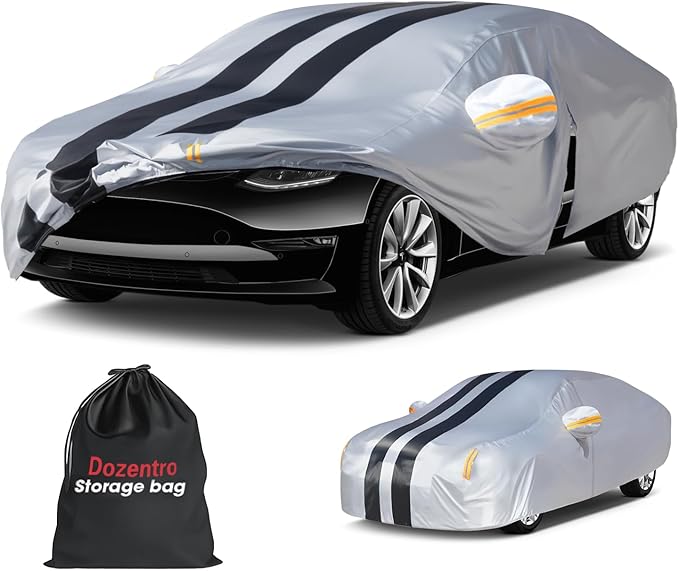 10 Layers Sedan Car Cover Custom Fit for Model S(2012-2025), 100% Waterproof All Weather for Automobiles, Gift with Towel, Heavy Duty Car Covers for Rain Sun UV Protection with Door Zipper.