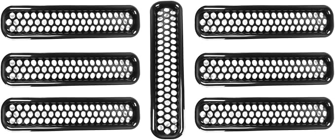 7Pcs Front Grille Inserts Guard for Jeep Wrangler TJ 1997-2006 Black Front Grille Mesh Cover Guard Clip-in Trim Cover, Black