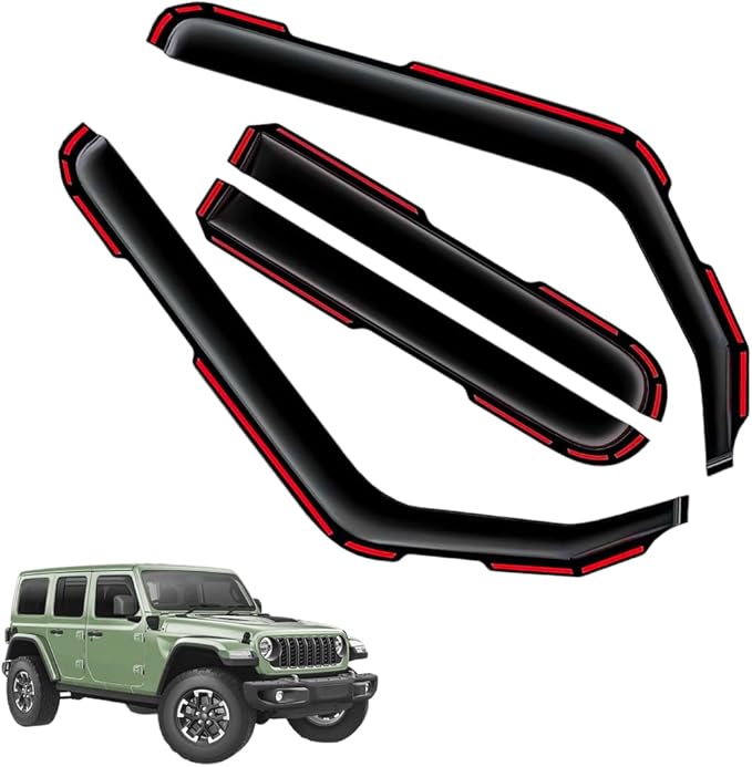 in-Channel Window Visors Rain Guards FIT Jeep Wrangler JL 2018-2025/Gladiator 2020-2025 (2018-2025) – 4-Piece in-Channel Dark-Smoke Polycarbonate Vent Deflectors