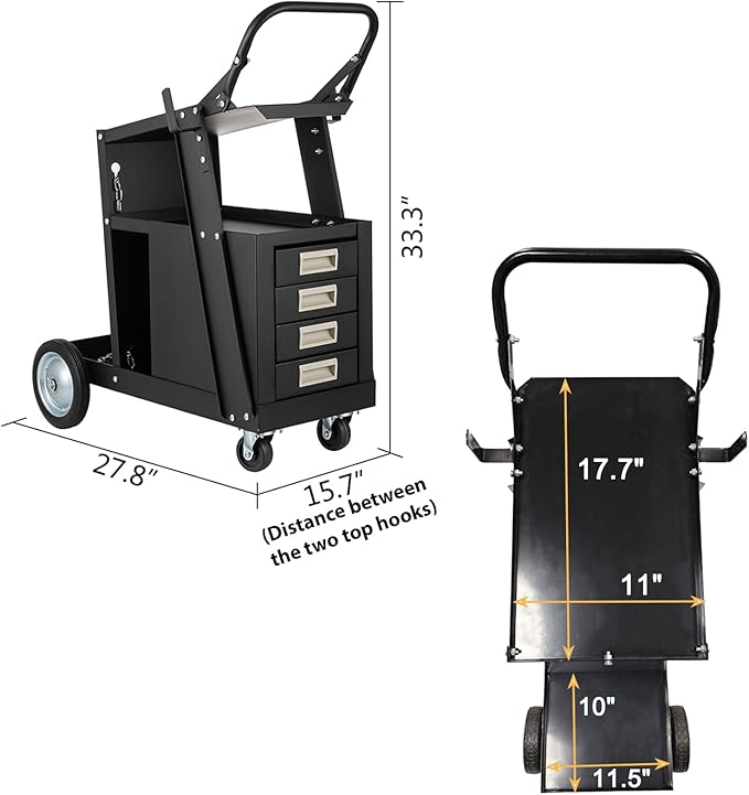 Welding Cart with Drawers, Mig Welder Cart 265 Lbs Capacity, Weld Cart for TIG MIG Welder and Plasma Cutter with 4 Drawers and 2 Safety Chains