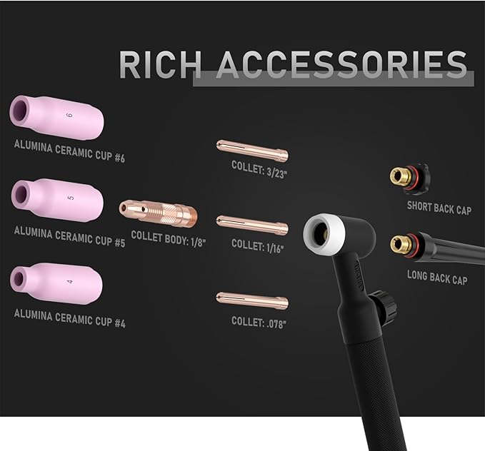 YESWELDER Tig Welding Torch WP-17FV(Gas-Valve Head) Flexible Head Air-Cooled TIG Complete Torch with 12ft Cable