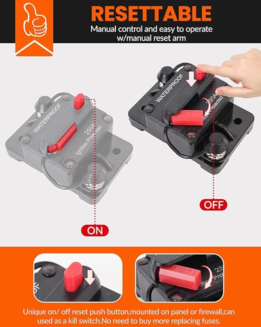 150 Amp Circuit Breaker for Boat Trolling Motor Marine ATV Trailer Vehicles Stereo Audio Electronic Battery Solar System Inline Fuse with Manual Reset Switch Waterproof DC 12V-48V (150A)