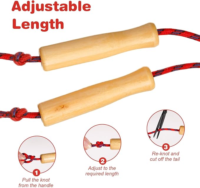 Lenwen Jump Rope Bulk for Kids 7.25 ft Cotton Skipping Rope Adjustable with Wooden Handle for Training Outdoor Exercise Christian Charity Donation Operation Christmas Supplies