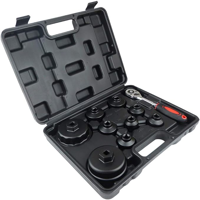 10PCS Oil Filter Cap Wrench Tool Set Includes 24mm,27mm,29mm,30mm,32mm,36mm,38mm, 64mm Oil Filter Housing Removal Socket Kit for Toyota,BMW, Mercedes, VW