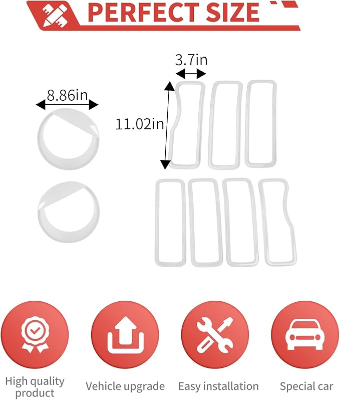 Front Grill Inserts Front Headlight Cover Kit fit for Jeep Wrangler JL JLU Gladiator JT 2024+ Exterior Accessories,White