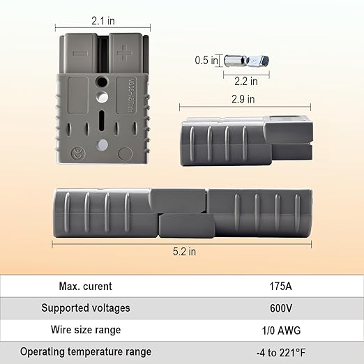 2 Pack 175AMP Battery Quick Connect Disconnect Kit - 1/0 AWG Wire Harness Plug Set for Winch, RV, Truck, Car, ATV, Motor - Heavy Duty Power Connector with Cables (Gray)