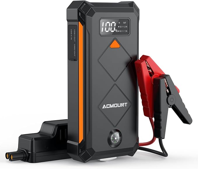 Acmount P110 Car Jump Starter, 5000A Peak Lithium Jump Starter Battery Pack for Up to 10.0L Gas or 8.0L Diesel Engine, Safe 12V Portable Battery Starter Power Pack with LED Screen & LED Light - Orange