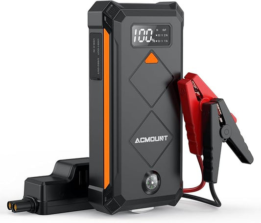Acmount P110 Car Jump Starter, 5000A Peak Lithium Jump Starter Battery Pack for Up to 10.0L Gas or 8.0L Diesel Engine, Safe 12V Portable Battery Starter Power Pack with LED Screen & LED Light - Orange