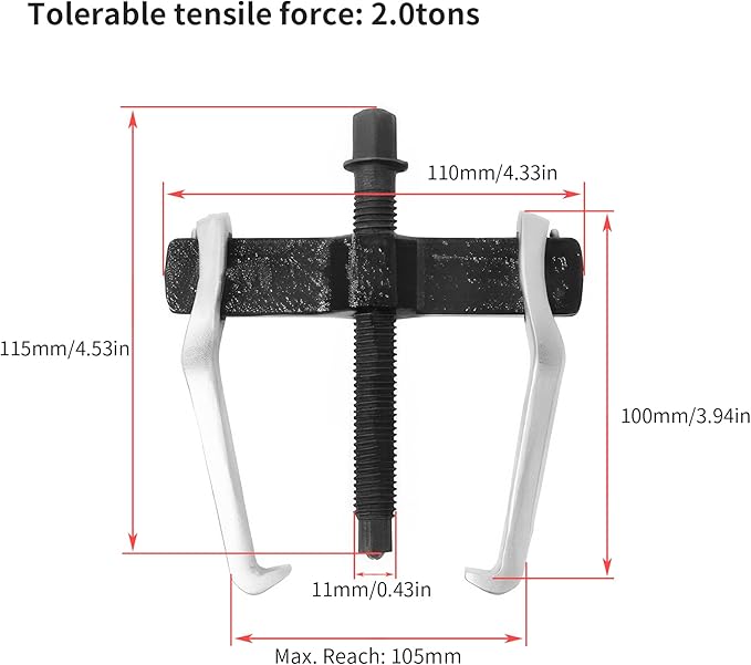 Beam 2 Jaw Puller 4" Universal Bearing Gear Pullers with 115mm Hexagonal Head Screw,High Carbon Steel Pullers,Adjuestable Pulley Removal Tool for Bearings/Flywheels/Pulleys Remove