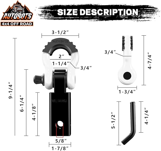 AUTOBOTS Tow Hitch Receiver 2", 45,000 Lbs Break Strength Shackle Hitch Receiver with 5/8" Screw Pin, 3/4 Shackle, Towing Accessories for Vehicle Trailer Recovery Off-Road White&Black