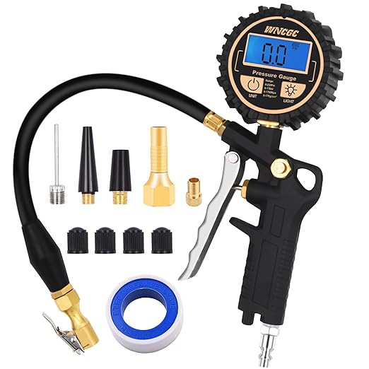 Digital Tire Pressure Gauge with Inflator, 250PSI Air Chuck Compressor Accessories with Quick Connect Coupler Heavy Duty Tire Inflator Gauge, 0.1 Display Resolution for Truck,RV, SUV