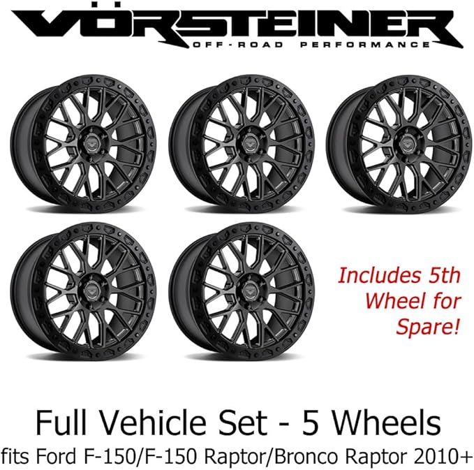 Vorsteiner Offroad VR-605BL 17X9 Coal Black Truck Wheel Set fits Ford F-150/F-150 Raptor/Bronco Raptor 2010+ (5 Wheels Included)