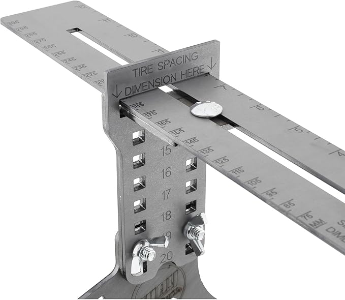 Speedway Motors WheelWise™ 8-Lug Wheel Fitment Tool with Tire Size Attachment, Simulates 14-22 Inch Rim Diameter, 8-14 Inch Tire Width, 2.5-11.5 Inch Sidewall, Laser Cut Steel