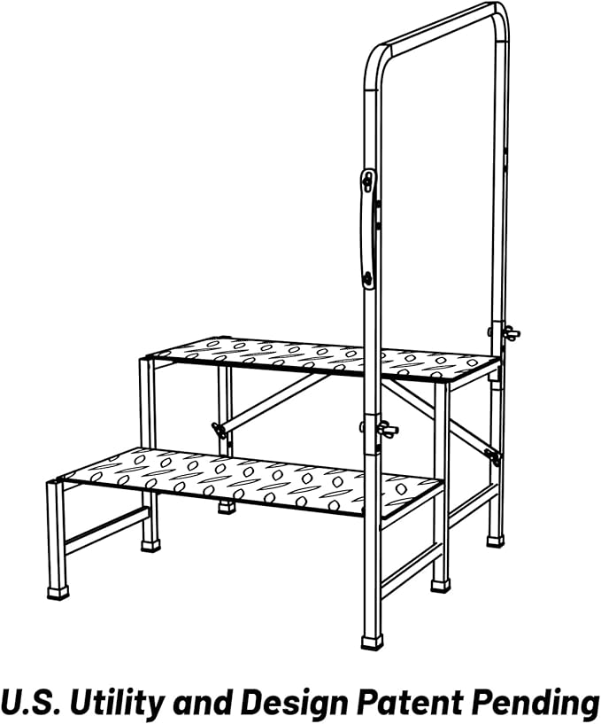 RV Step with Handrail, Foldable 2 Steps with Handle RV Stairs Home Ladder Foldable Stairs for 5th Wheel RV, Hot Tub, Outdoor Spa Pool