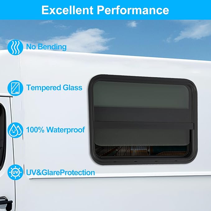 2 Pack 30" W x 20" H RV Window Vertical Sliding, DOT Certified - Shatterproof Tempered Tinted Glass, with Net Screen and Trim Ring, Teardrop Replacement Trailer Camper Window