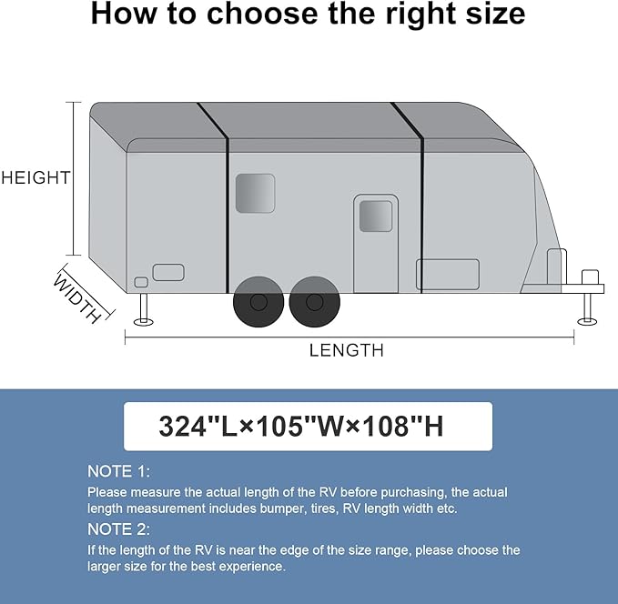Upgraded 24-27ft RV Cover - 5 Layers Heavy Duty Anti-UV Travel Trailer RV Cover, Windproof Waterproof Camper Cover for Toy Hauler with Windproof Straps