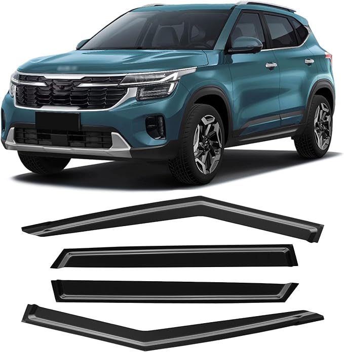 Window Rain Guards for Kia Seltos 2021-2025, Window Visor Guard Vent Wind Shade Deflector Rain Shield Protector Sun Visor for Seltos 21-25, Tape-on/Outside-Mount, 4 Pieces