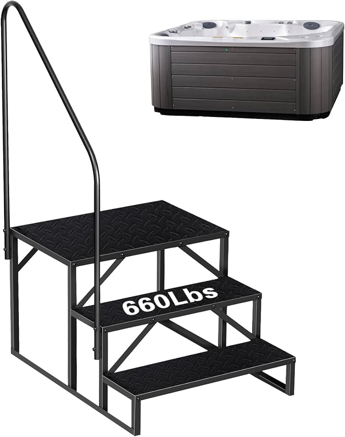 RV Steps, Hot Tub Steps with Handrail, 3 Step Stool Ladder, Anti-Slip RV Stairs Outdoor for Safety in and Out of RV, Camper, Mobile Home, Spa