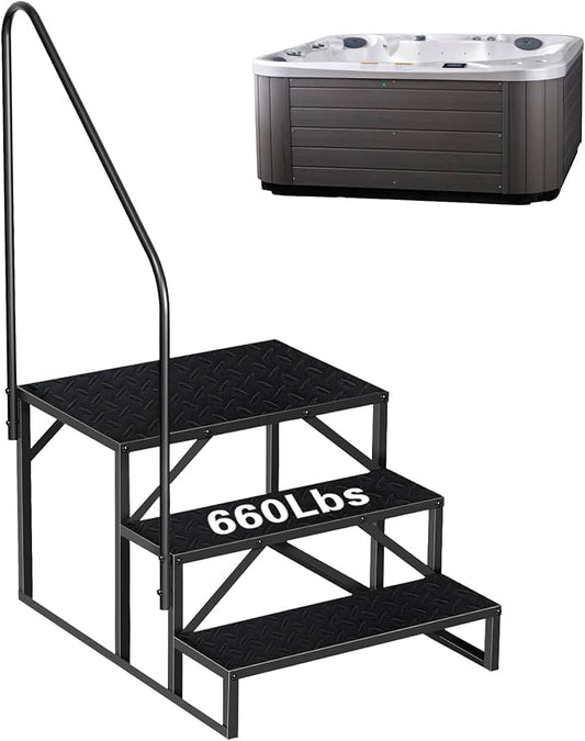 RV Steps, Hot Tub Steps with Handrail, 3 Step Stool Ladder, Anti-Slip RV Stairs Outdoor for Safety in and Out of RV, Camper, Mobile Home, Spa