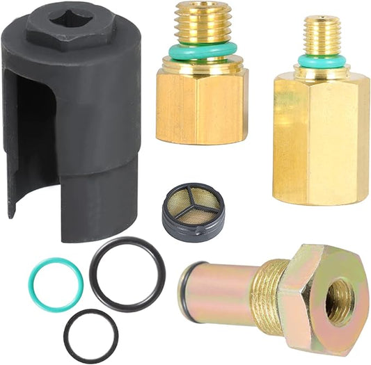 WFLNHB 6.0 High Pressure Oil Pump IPR Valve Oil Rail Adapters Leak Test Kit Air Test Fitting Tool and IPR Valve Socket with Seal Kit Replacement for Ford 6.0L Engine