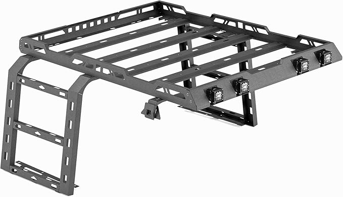 for JK JKU Hard Top Roof Rack Cargo Basket with Ladder & LED Light Bars Compatible with 2007-2018 Jeep Wrangler JK JKU 4 Door Hardtop, Cargo Carrier Rooftop Luggage Storage Holder