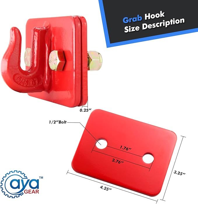 5/16-in Bolt On Grab Hook Mount with Backer Plate Grab Hook 70 Forged Steel Tow Hook Work Well for Loader, Tractor Bucket, RV, UTV,Truck (Red)